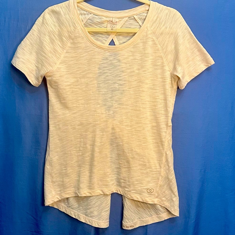 CALIA by Carrie Underwood YOGA SHIRT SLUB KEYHOLE BACK BABY PEACH SIZE XS